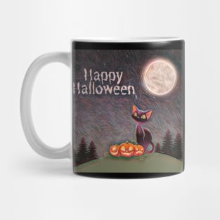Black Cat Happy Halloween Design Mug